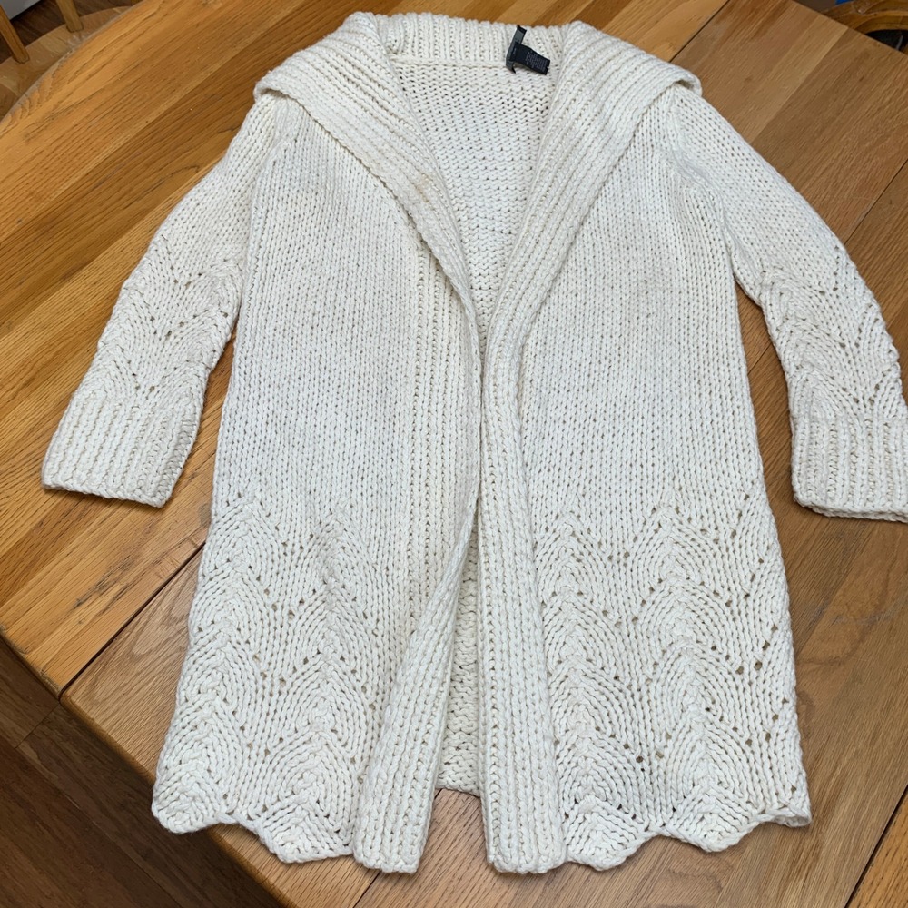 The Limited Handknit Wool Blend Chunky Cardigan Sweater Cream Pointelle S/M